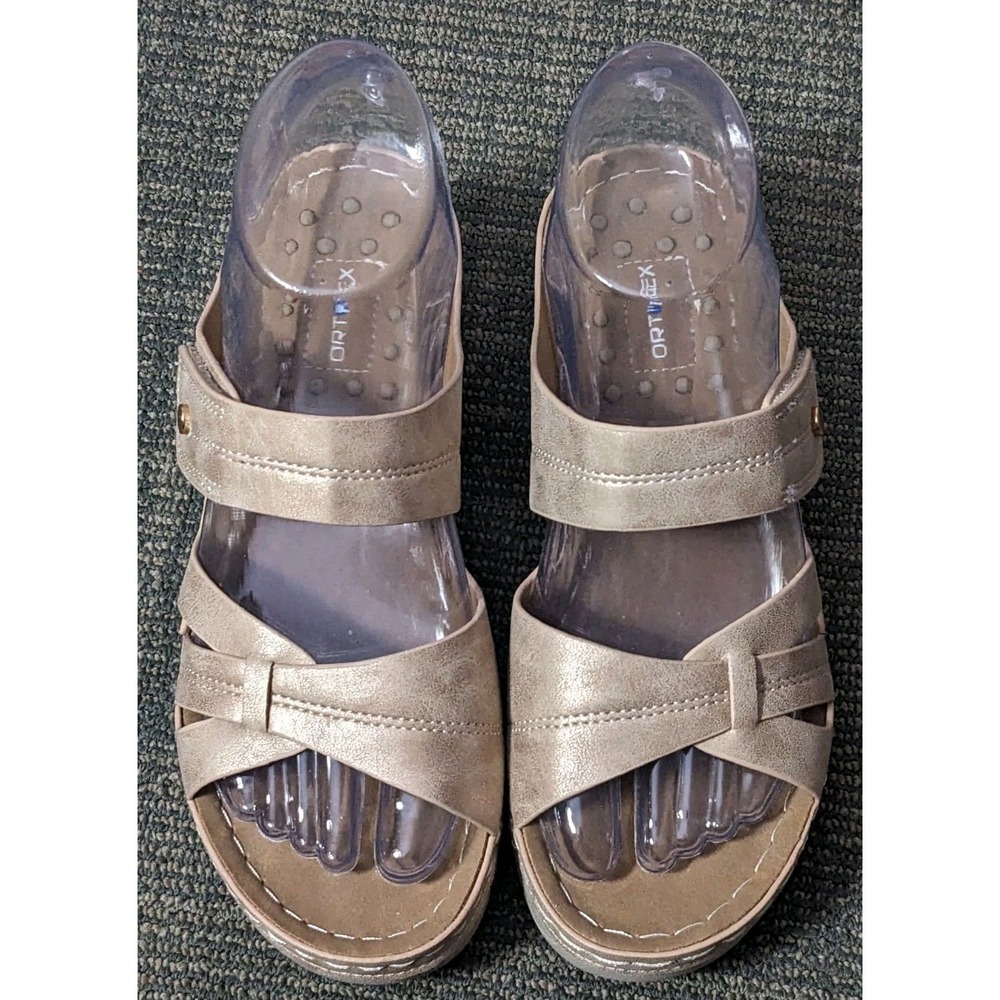 Ortho+rest Womens Size 5 Orthotic Slide Sandals Walking Orthopedic Beige Gold